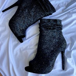 Black open toe ankle booties
